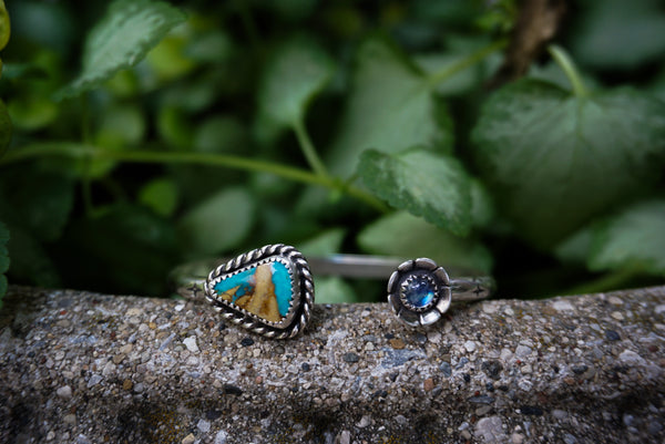 Crescent Cuff Turquoise & Moonstone Flower