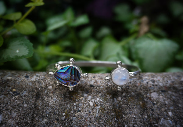 Crescent Cuff Abalone & Moonstone