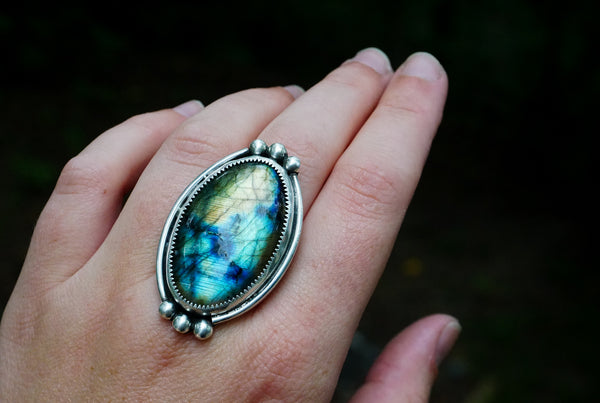 Labradorite Orbit Ring Size 8 1/2