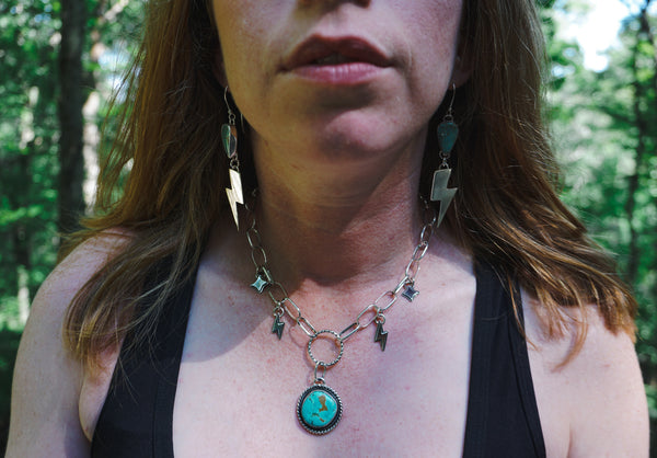 Lightning Bolt Turquoise Choker Charm Necklace