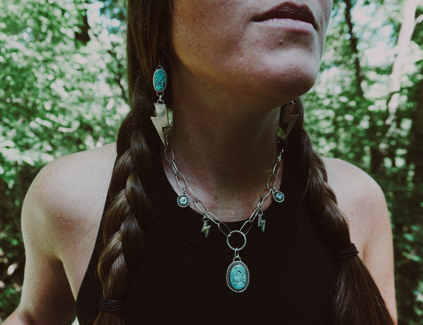 Lightning Bolt Turquoise Choker Charm Necklace