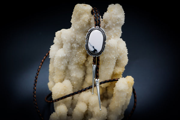 White Buffalo Turquoise Silver Bolo Tie