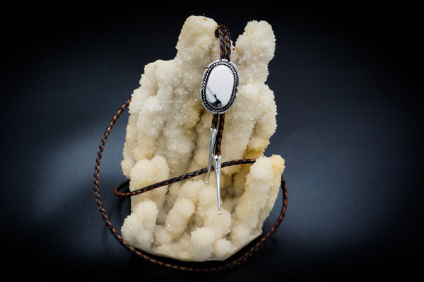 White Buffalo Turquoise Silver Bolo Tie