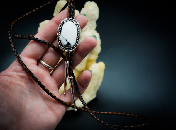 White Buffalo Turquoise Silver Bolo Tie