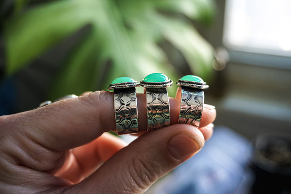 Uranium Glass Luna Wide Band Silver Ring