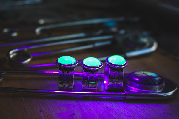 Uranium Glass Luna Wide Band Silver Ring