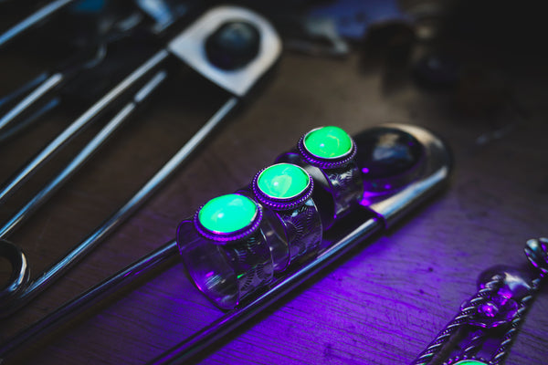 Uranium Glass Luna Wide Band Silver Ring