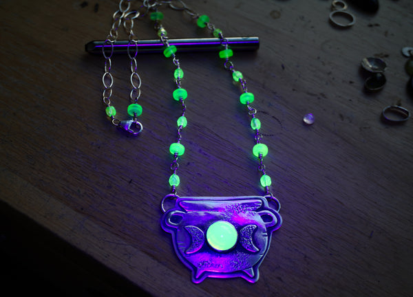 Uranium Glass Cauldron Kitchen Witchin' Necklace