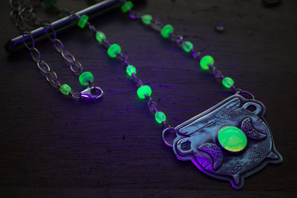 Uranium Glass Cauldron Kitchen Witchin' Necklace