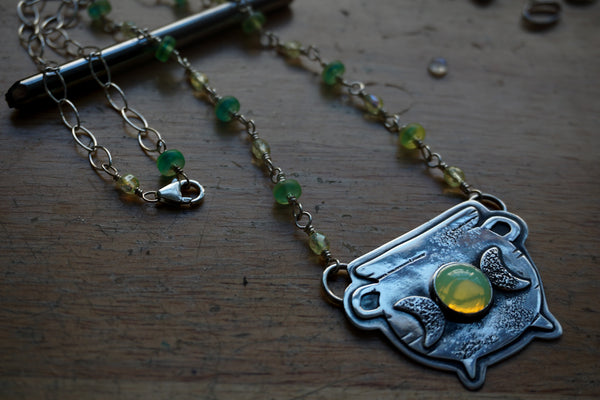 Uranium Glass Cauldron Kitchen Witchin' Necklace