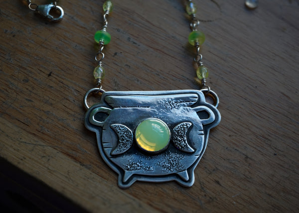 Uranium Glass Cauldron Kitchen Witchin' Necklace