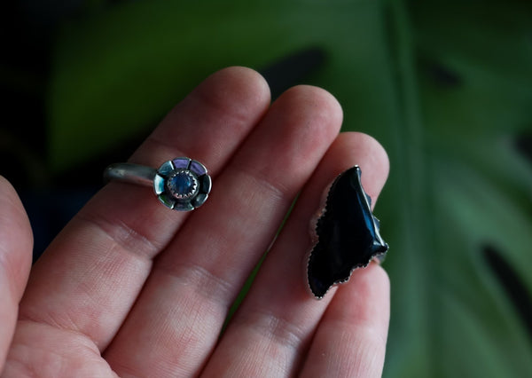 Bats and Blooms Cuff Onyx and Moonstone