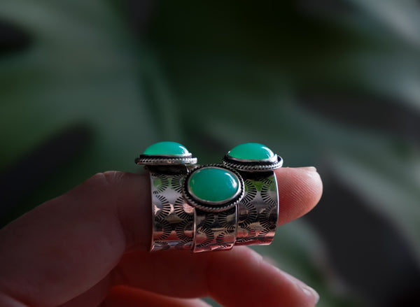 Uranium Glass Luna Wide Band Silver Ring