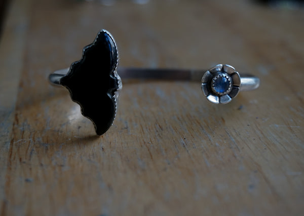 Bats and Blooms Cuff Onyx and Moonstone
