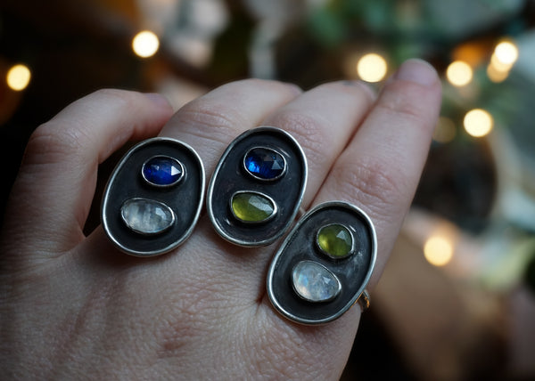 Trail Shield Talisman Ring| Vesuvianite + Kyanite|Size 7.75