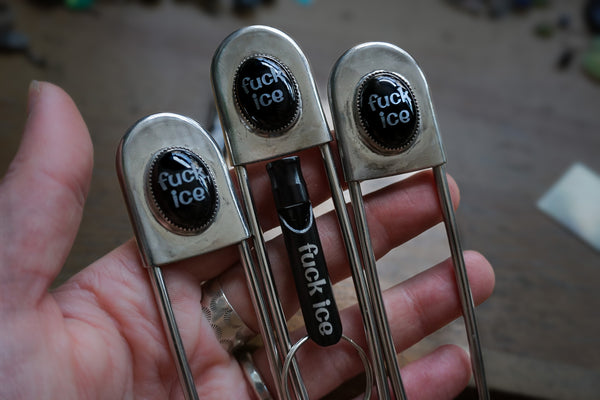 FUCK ICE Safety Pin Black Onyx MADE TO ORDER - The Humble Honey