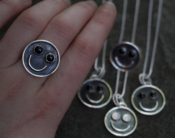 Smiley Face Onyx Ring Size 7 & 9