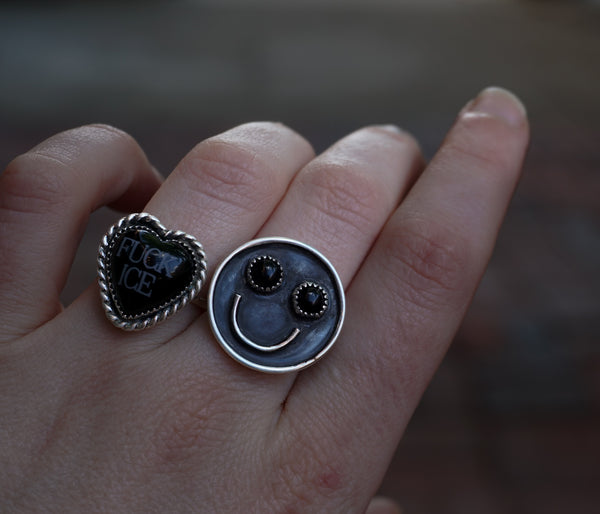 FUCK ICE Black Onyx Ring Size 7 1/2