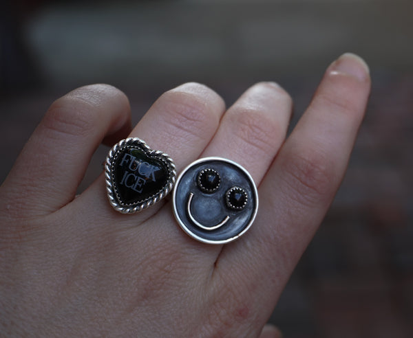 Smiley Face Onyx Ring Size 7 & 9
