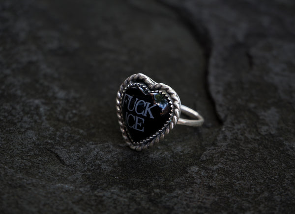 FUCK ICE Black Onyx Ring Size 7 1/2