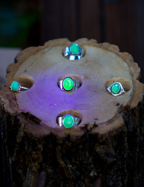 Uranium Glass Luna Wide Band Silver Ring