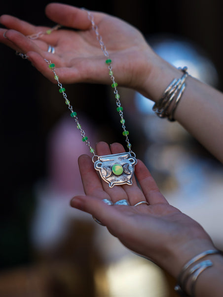 Uranium Glass Cauldron Kitchen Witchin' Necklace