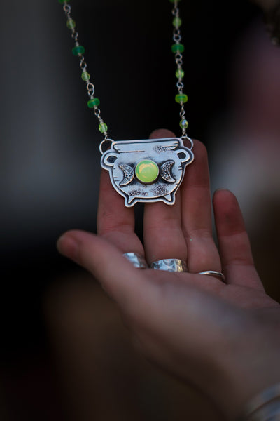 Uranium Glass Cauldron Kitchen Witchin' Necklace