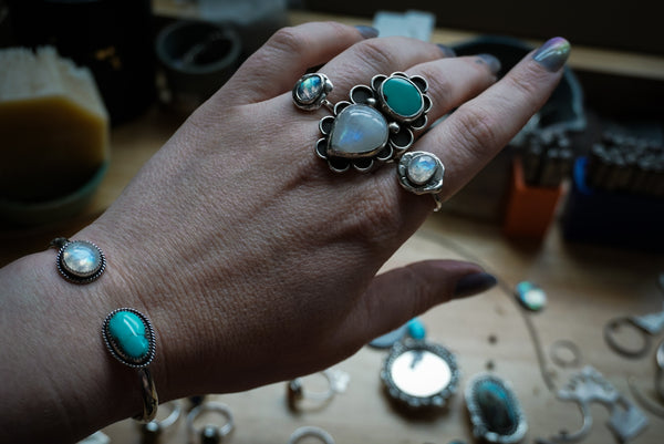 Crescent Cuff Turquoise & Moonstone