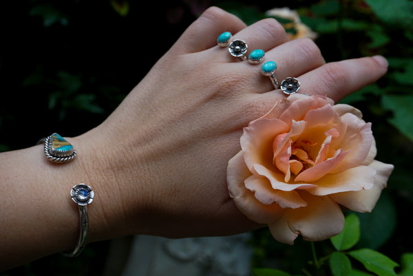 Crescent Cuff Turquoise & Moonstone Flower