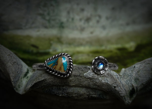 Crescent Cuff Turquoise & Moonstone Flower
