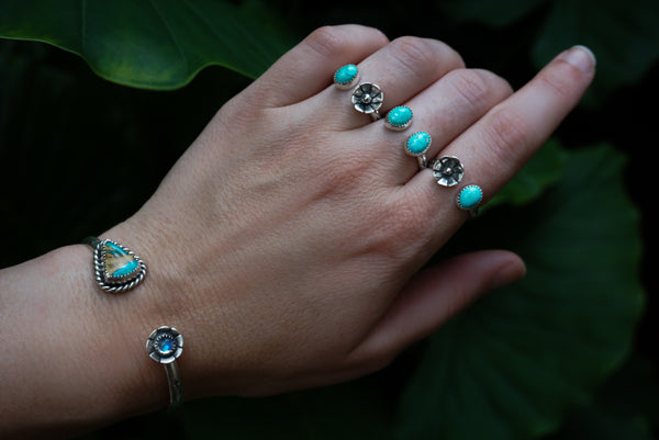 Crescent Cuff Turquoise & Moonstone Flower