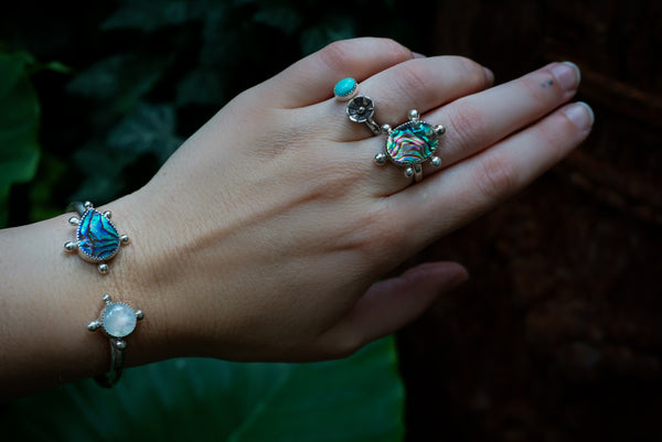 Crescent Cuff Abalone & Moonstone