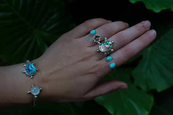 Crescent Cuff Abalone & Moonstone