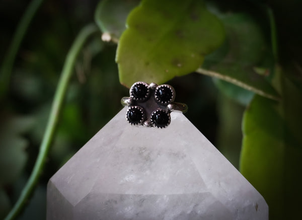 Black Onyx Cluster Ring Size 7 1/2 & 8 1/2