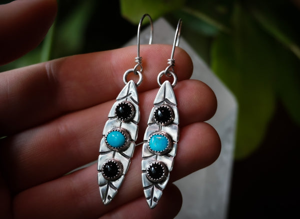 Onyx & Turquoise Feather Earrings