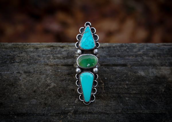Triple Goddess Turquoise Ring Size 6 1/2