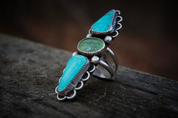 Triple Goddess Turquoise Ring Size 6 1/2