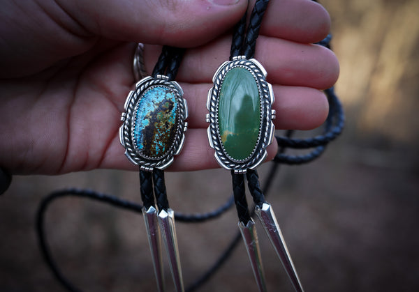 Green Turquoise Silver Bolo Tie
